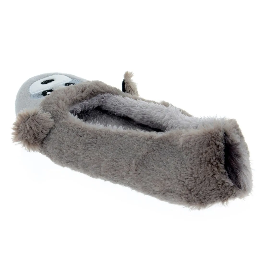 Womens Novelty Faux Fur Racoon Slip On Ballet Slippers