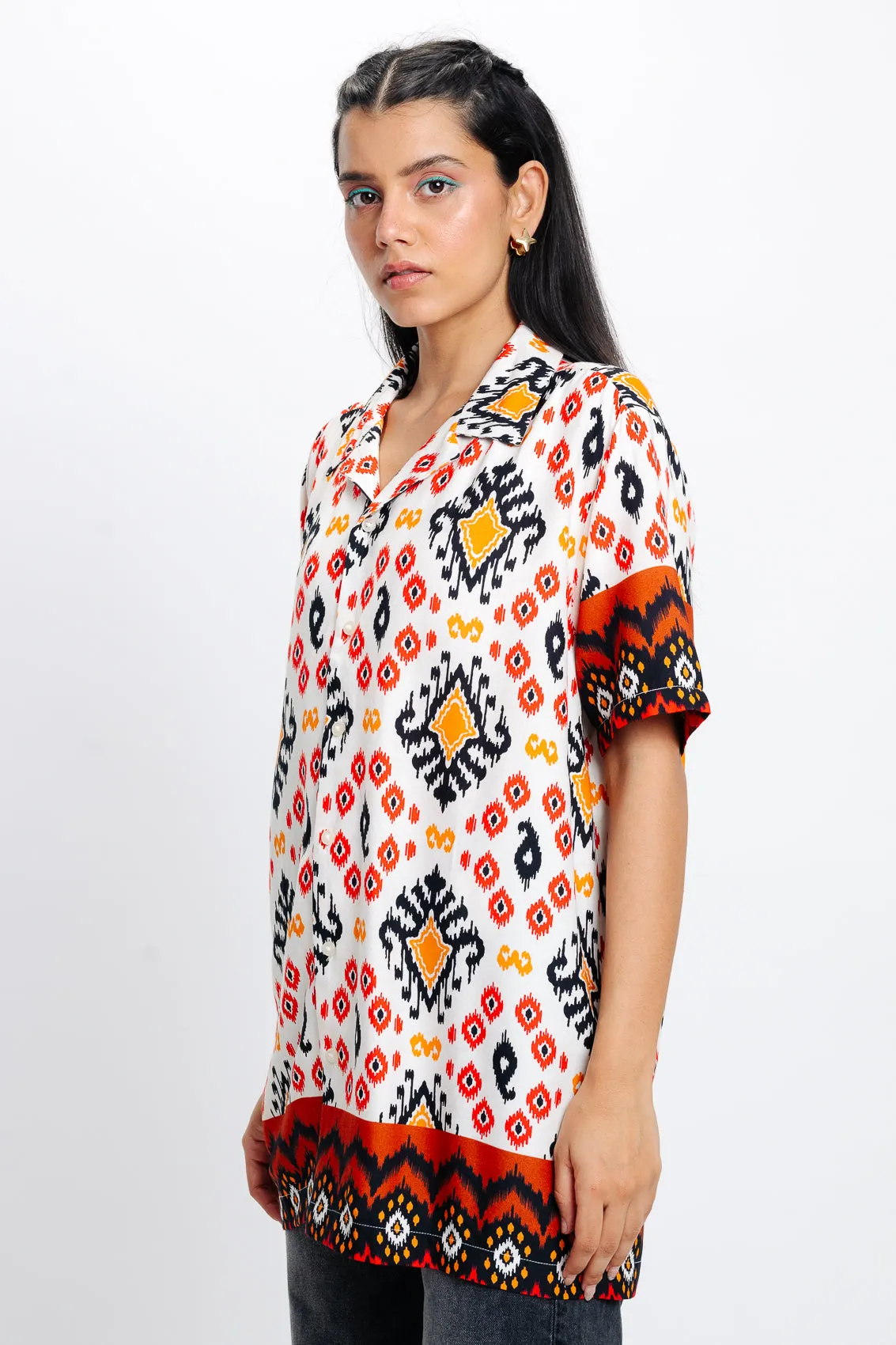 Women's Orange Printed Shirt