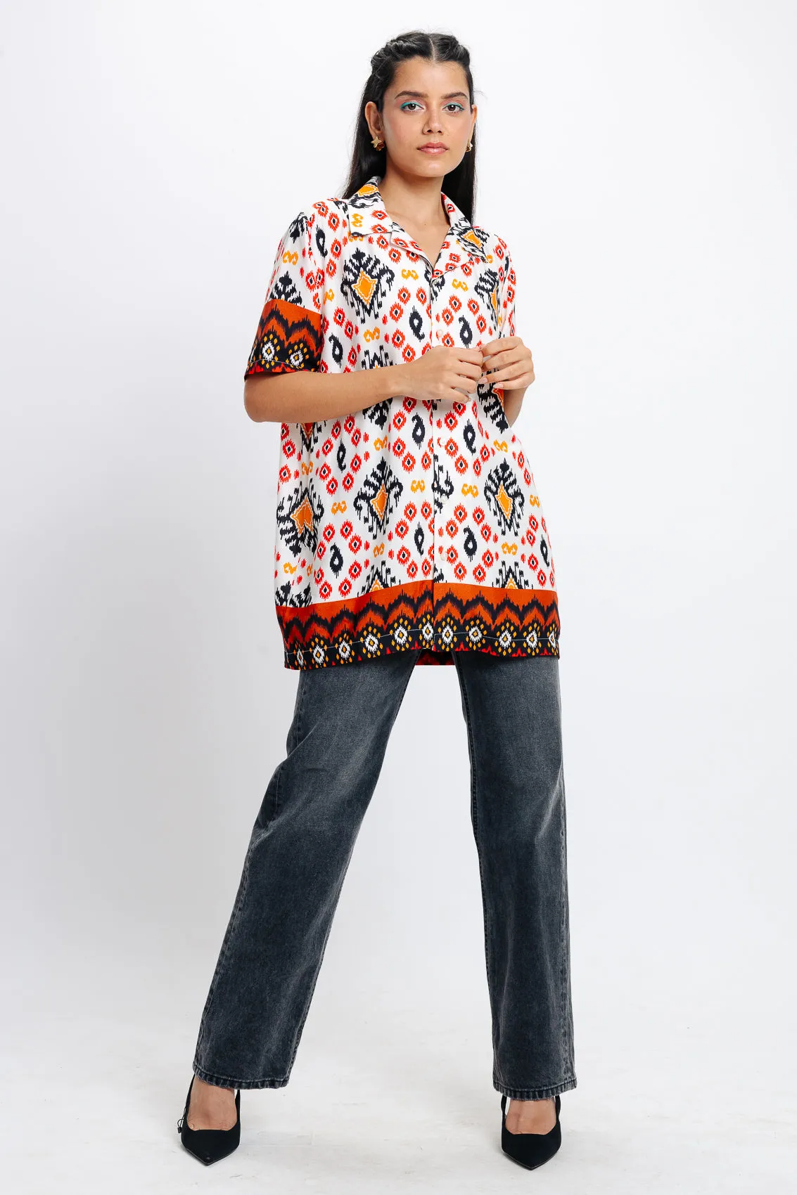 Women's Orange Printed Shirt