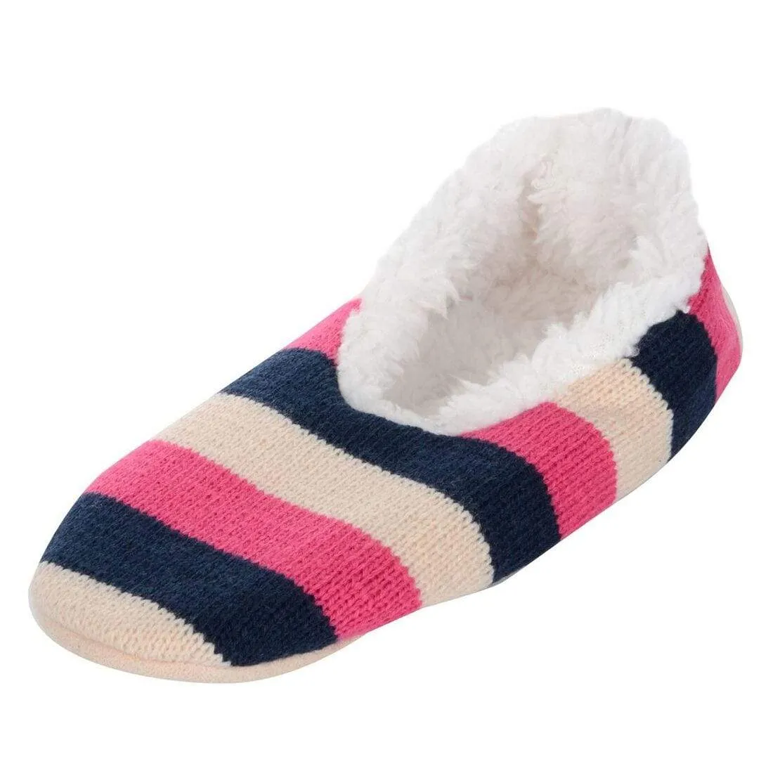 Womens Stripe Knit Ballet Style Slippers With Sherpa Lining