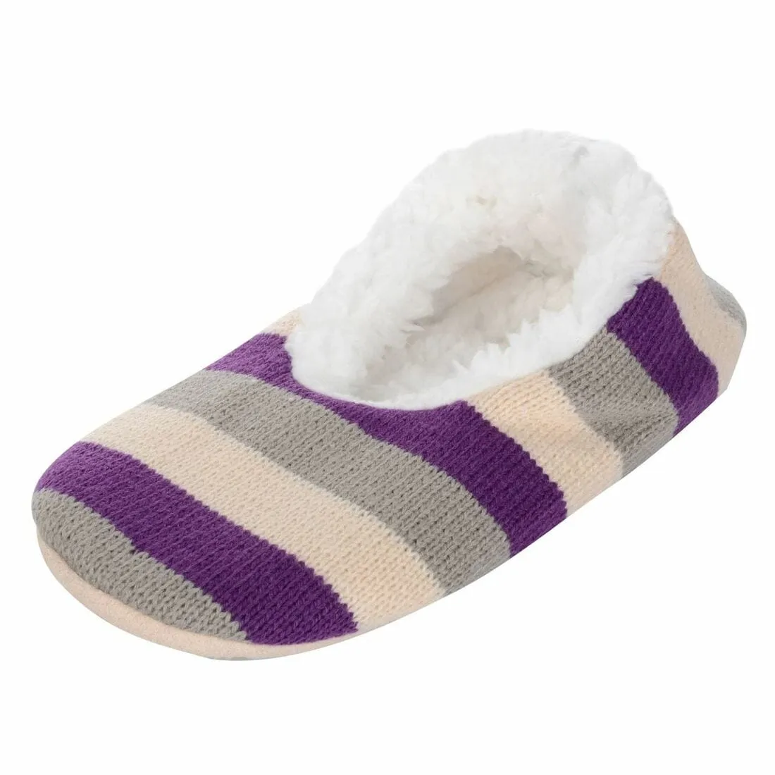 Womens Stripe Knit Ballet Style Slippers With Sherpa Lining