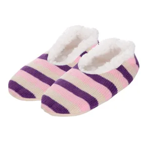 Womens Stripe Knit Ballet Style Slippers With Sherpa Lining