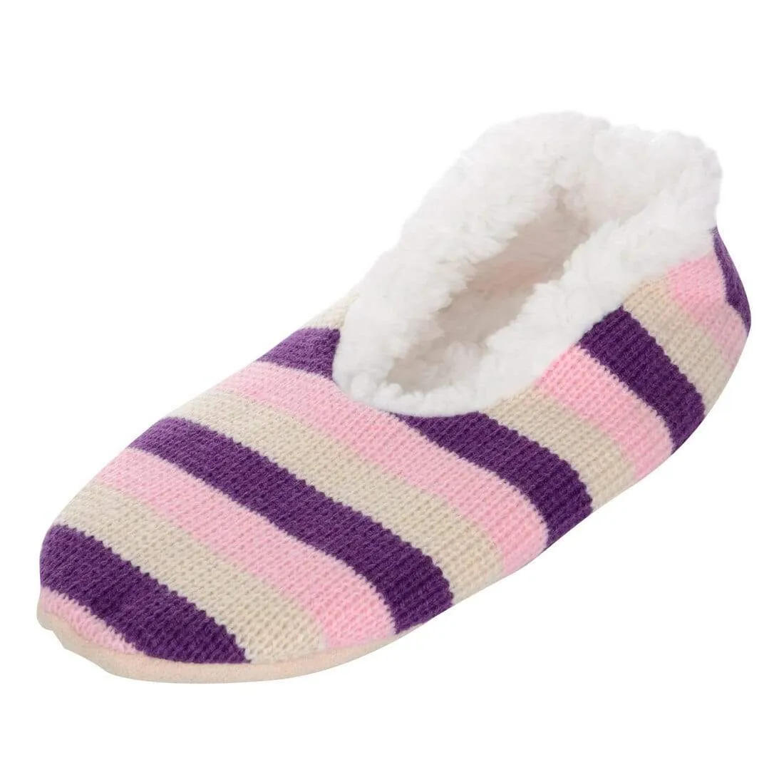 Womens Stripe Knit Ballet Style Slippers With Sherpa Lining