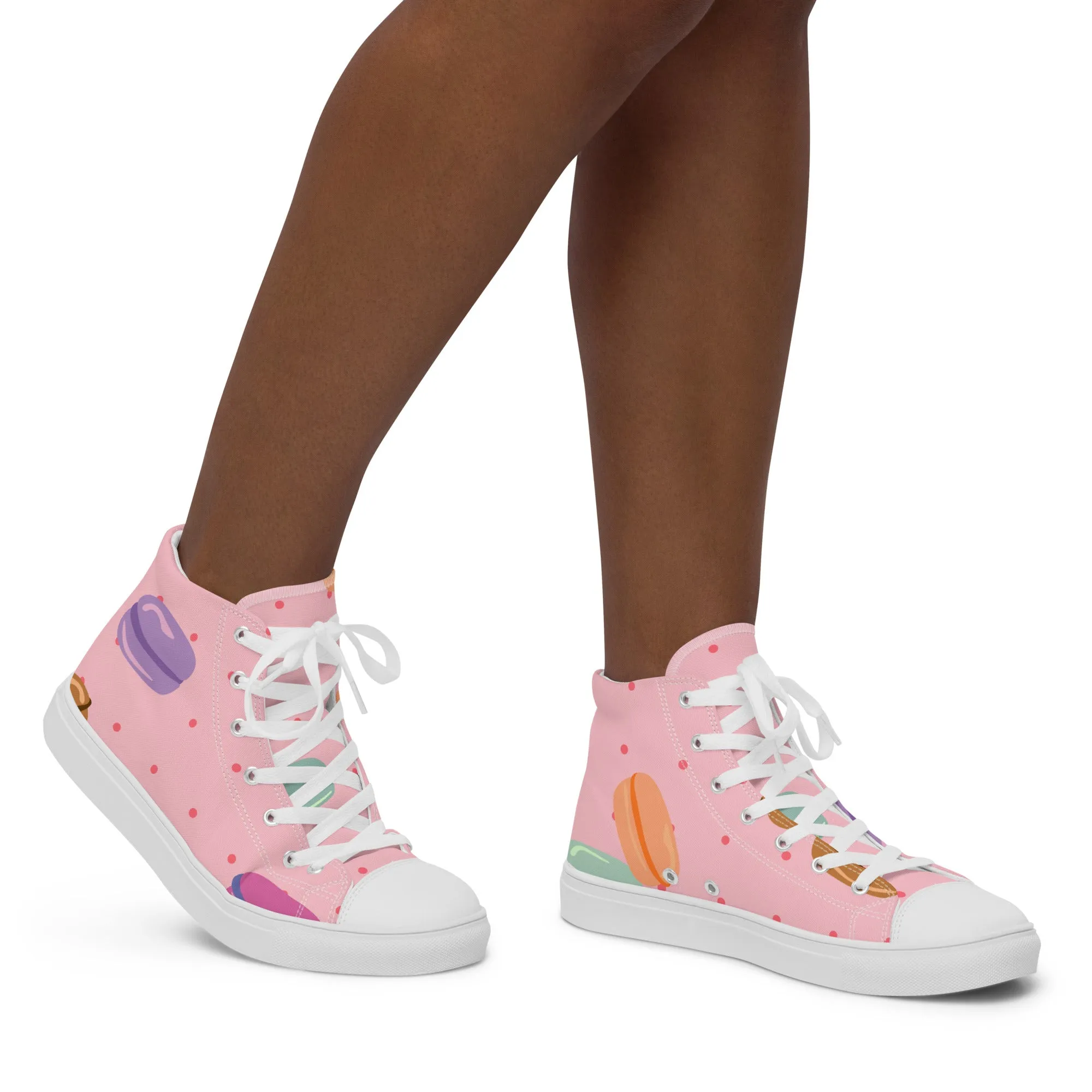 Women's Stylish High Top Canvas Shoes with a Fun Macaroon Design.